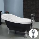 Black Traditional Bath with Dragon Feet and Tap Stand, Large 