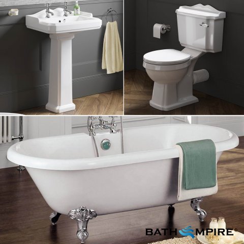 1700x750mm Victoria Roll Top Free Standing Bath Suite - Ball Feet