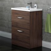 600mm Severn Walnut Double Drawer Basin Cabinet - Floor Standing