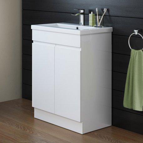600mm Trent  High Gloss White Basin Cabinet - Floor Standing