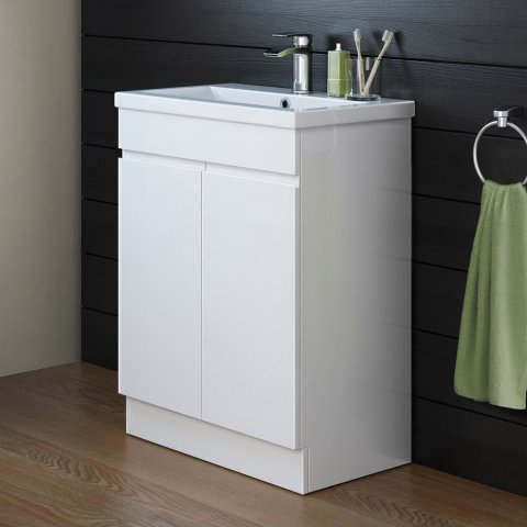 600mm Trent  High Gloss White Basin Cabinet - Floor Standing