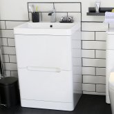 600mm Tuscany Gloss White Built In Basin Double Drawer Unit - Floor Standing