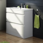 800mm Trent High Gloss White Double Drawer Basin Cabinet - Floor Standing