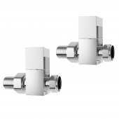 Square Straight Chrome Radiator Valves - Standard 15mm Connection