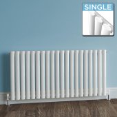 600x1200mm White Single Panel Oval Tube Horizontal Radiator - Segula Premium