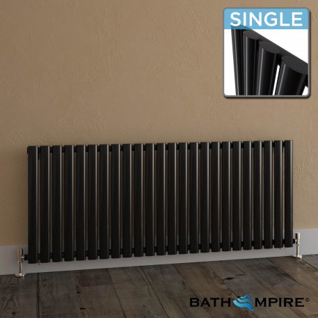 600x1440mm Gloss Black Single Panel Oval Tube Horizontal Radiator - Alverston Premium