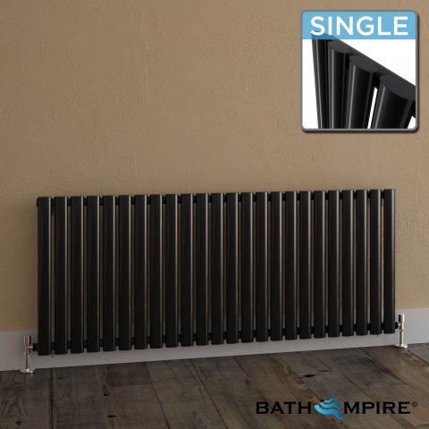600x1440mm Gloss Black Single Panel Oval Tube Horizontal Radiator - Alverston Premium