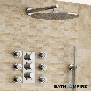 400 mm Round, Hand Held & Body Jets | Thermostatic Mixer Shower Set - BathEmpire