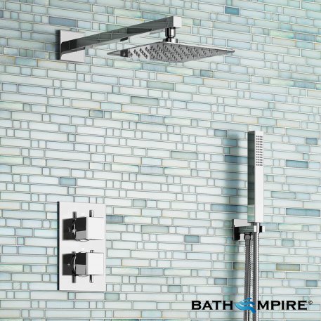 Thermostatic Mixer Shower Kit - 200mm Square Head & Hand Held - Korbu Premium