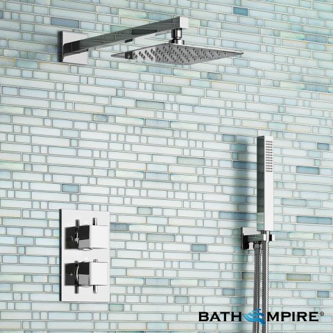 Thermostatic Mixer Shower Kit - 200mm Square Head & Hand Held - Korbu Premium